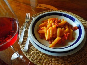 pasta with buffalo speck and grappa