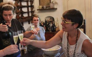 Violante toasts with her colleagues