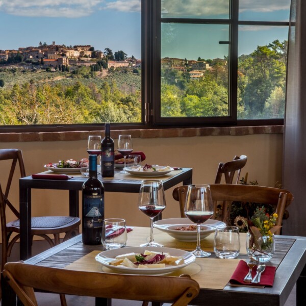Pranzo toscano nel fienile Ristorante con vista sul borgo di trequanda