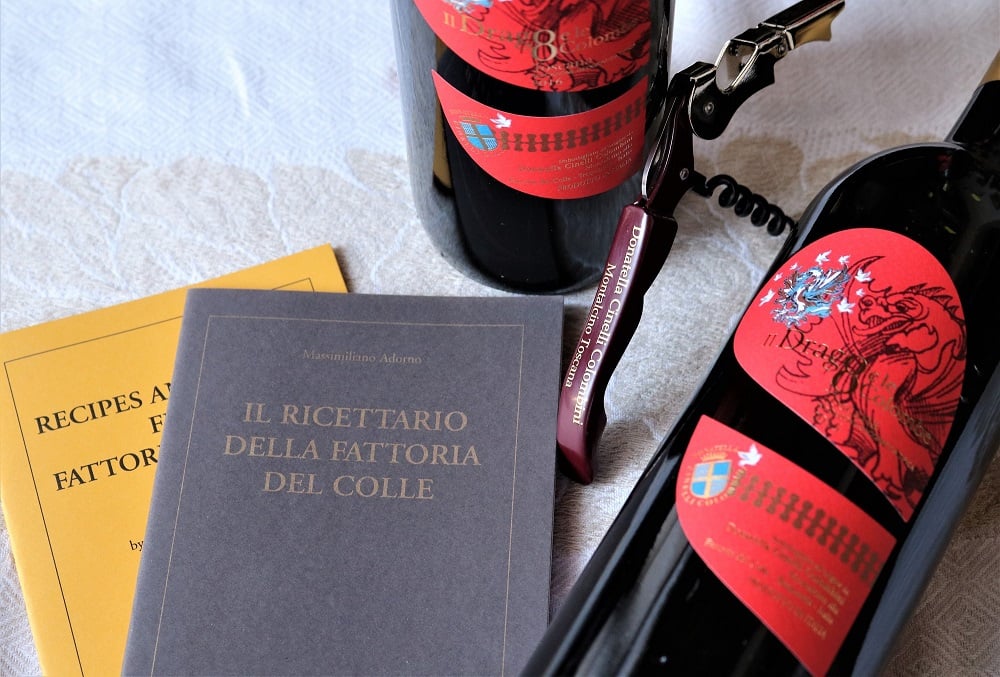 Supertuscan-wine-Il-Drago-e-le-8-colombe-with-recipe-booklet-and-professional-corkscrew