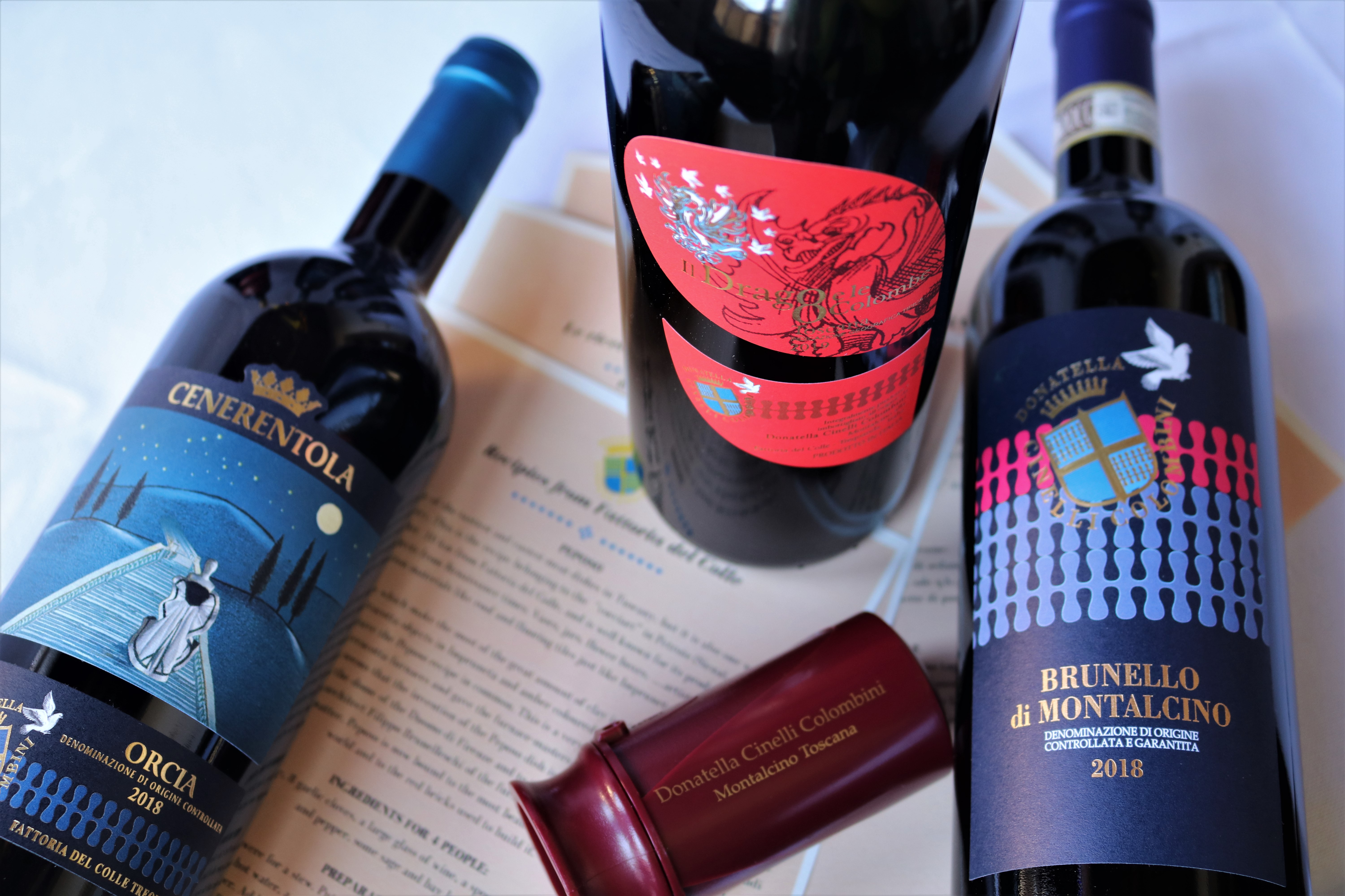 pompetta per estrarre l'aria e far durare il vino più a lungo con Brunello Orcia Doc e Supertuscan Donatella Cinelli Colombini