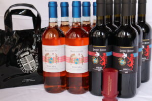 Rosa di Tetto IGT Toscana bio,Leone Rosso Doc Orcia bio, pompetta salva vino e mini shopper personalizzata
