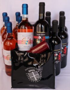 Rosa di tetto, Leone Rosso, mini shopper personalizzata e pompetta salva vino