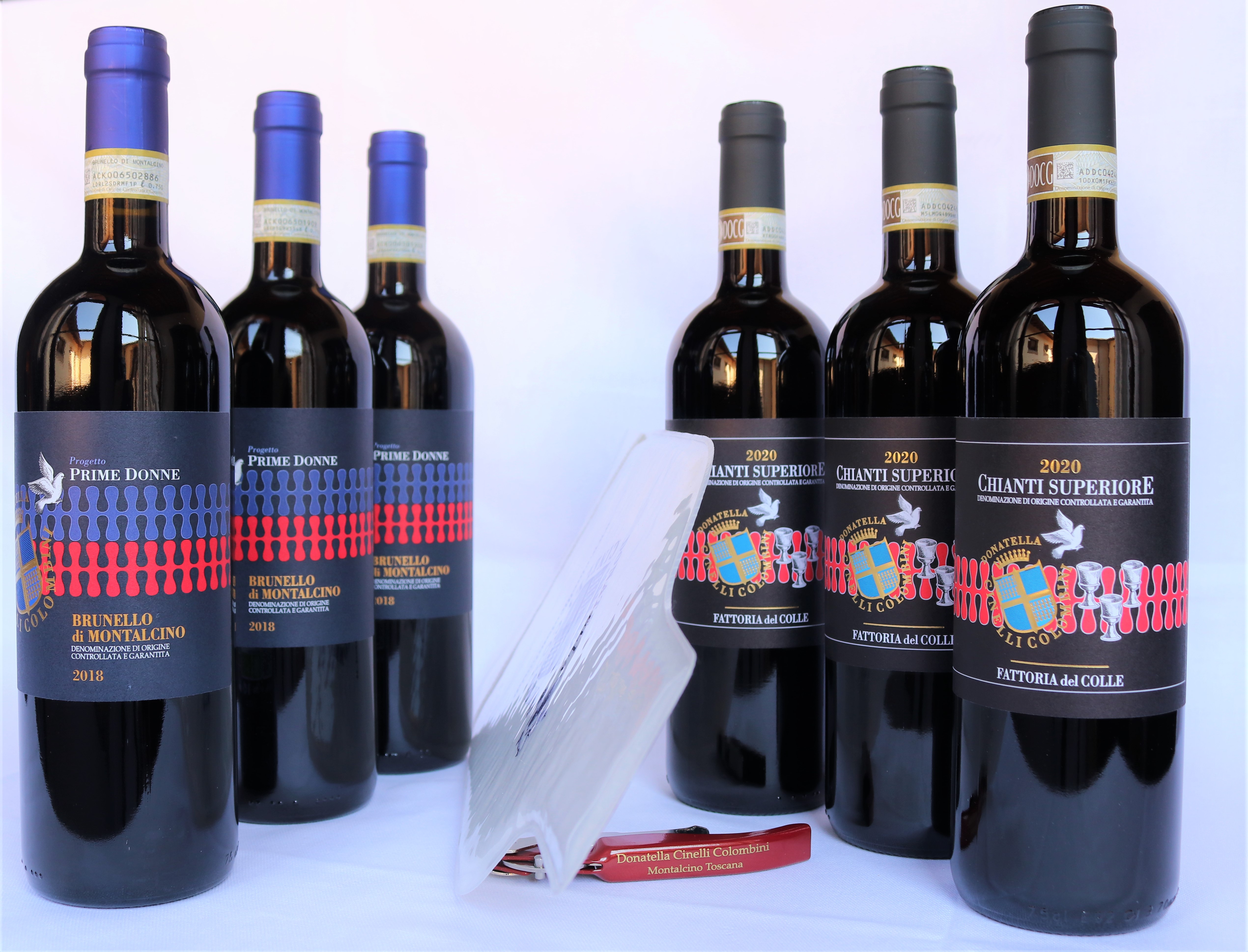 August offer: 3 Chianti superiore 2020, 3 Brunello di Montalcino Prime Donne project, a wine skin and a personalized corkscrew