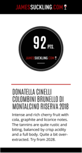 James Suckling Brunello Riserva 2018 Donatella Cinelli Colombini